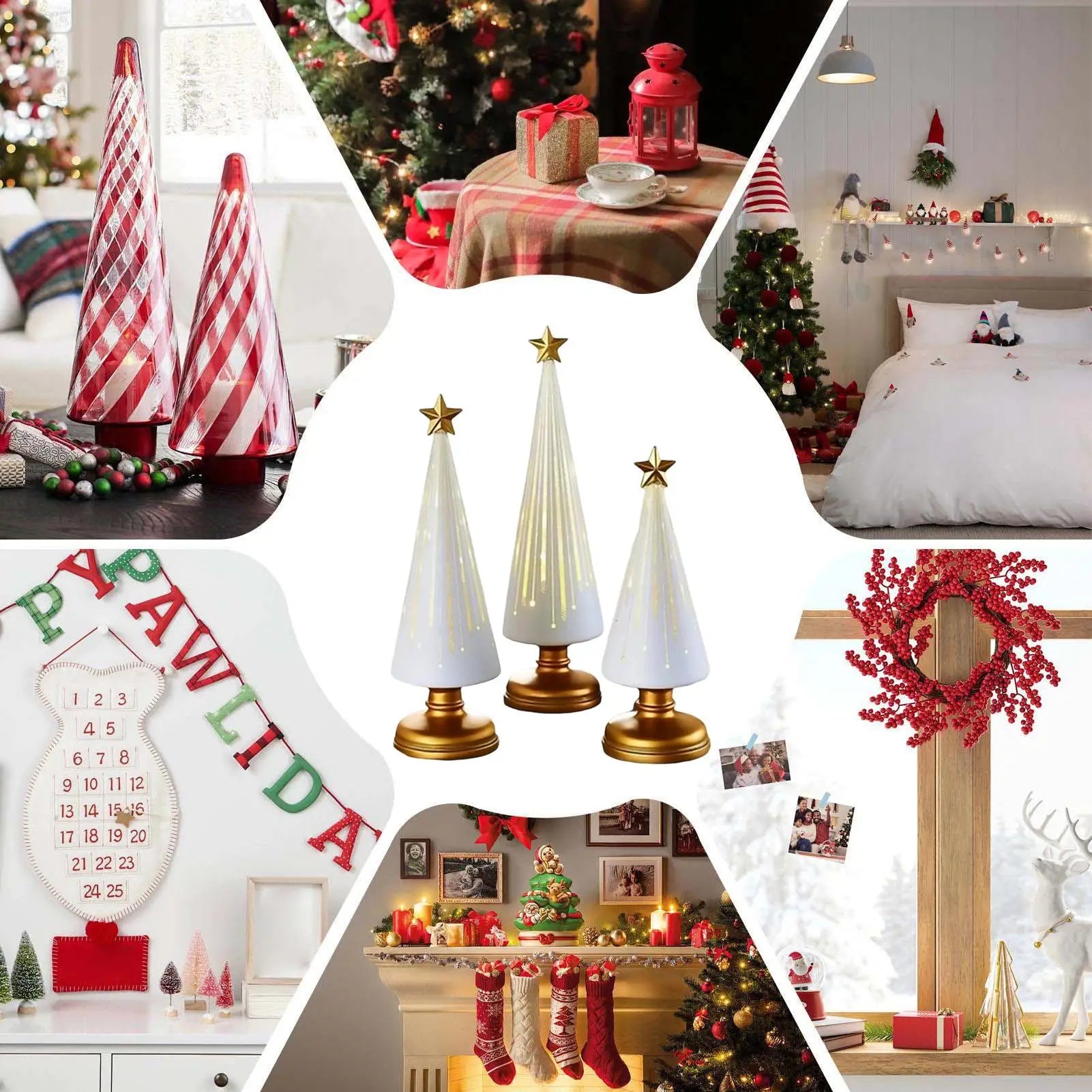 Table Christmas Tree 3 Pieces Christmas Sculpture Indoor Resin Star Tree Figurine For Home Room Winter Party Decorations Table