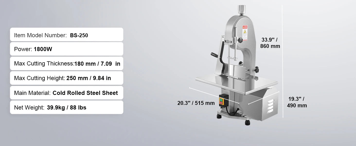 SucceBuy Commercial Electric Meat Bandsaw 650W 1800W Stainless Steel Countertop Bone Sawing Machine Frozen Fish Cutter for Pork