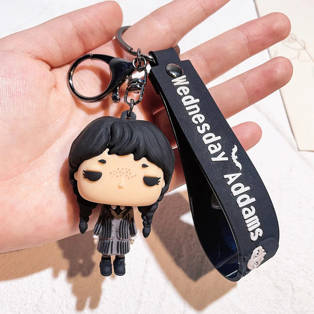 Horror Wednesday Addams Silicone Keychain Toy Thing Hand Home Decor Keychain Doll Schoolbag Pendant Halloween Toy Costume Props