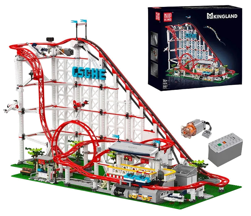 Motorized Roller Coaster Brick Set – Technical Building Model with Moving Train, Perfect Gift for Adults & Teens