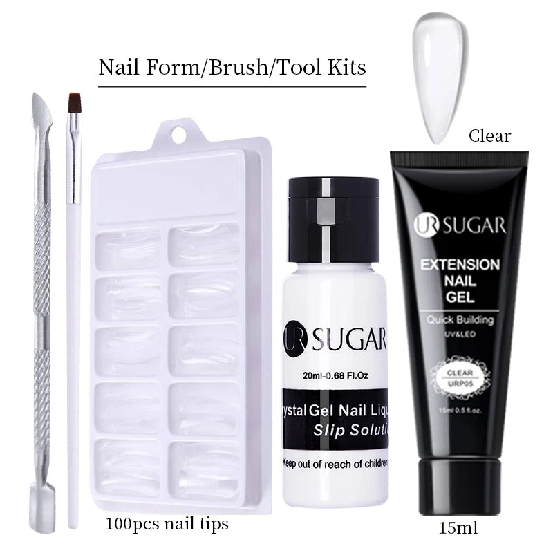UR SUGAR 15ml Extension Gel Nail Polish Bright Nude White Clear Semi Permanent UV Hard Gel Nails Finger Prolong Gel Varnish Set