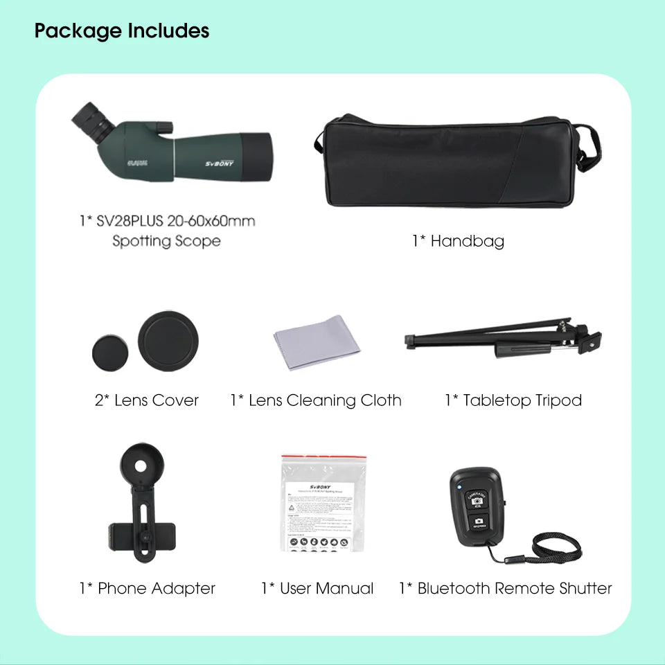 Svbony SV28plus 50/60/70mm Spotting Scope Zoom Telescope Powerful Long Range PORRO Prism Suit for Archery Target Shooting