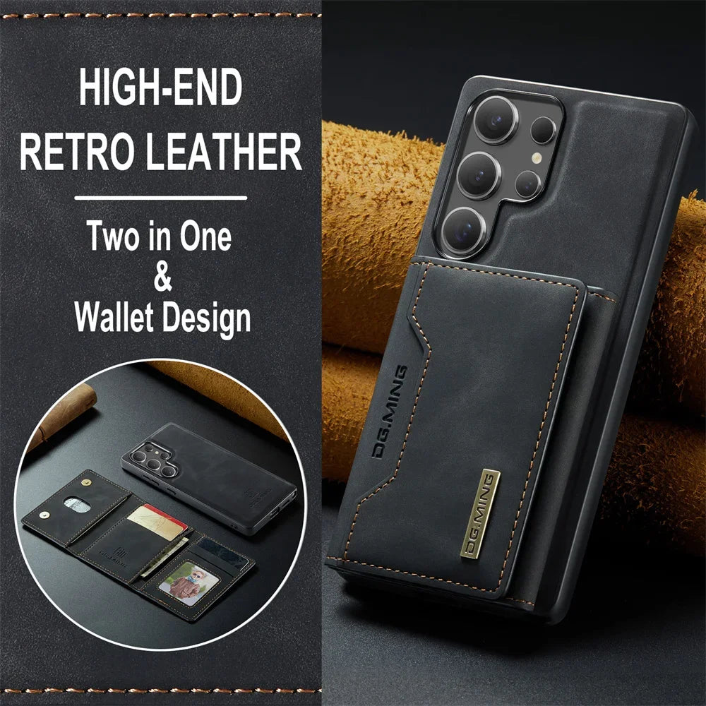 2 In 1 Case For Samsung Galaxy S25 S24 S23 S22 Ultra FE Note 20 A56 A36 A55 5G Wallet Magnetic Leather Card Holder Pocket Cover