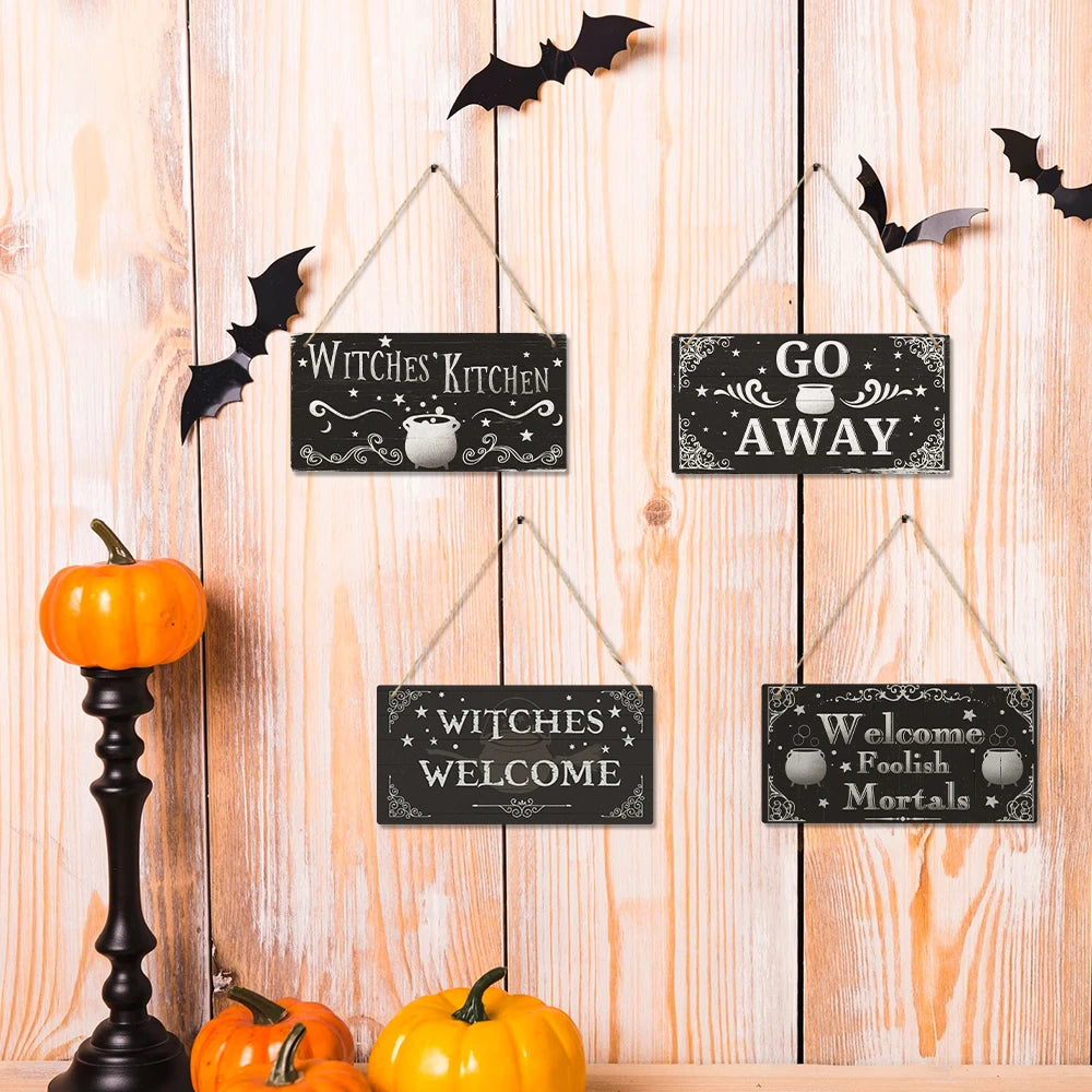 Putuo Decor Halloween Wooden Hanging Pendant Door Sign Pumpkin Ghost Bat Swith Greeting Doorplate Wood Crafts Happy Halloween Da