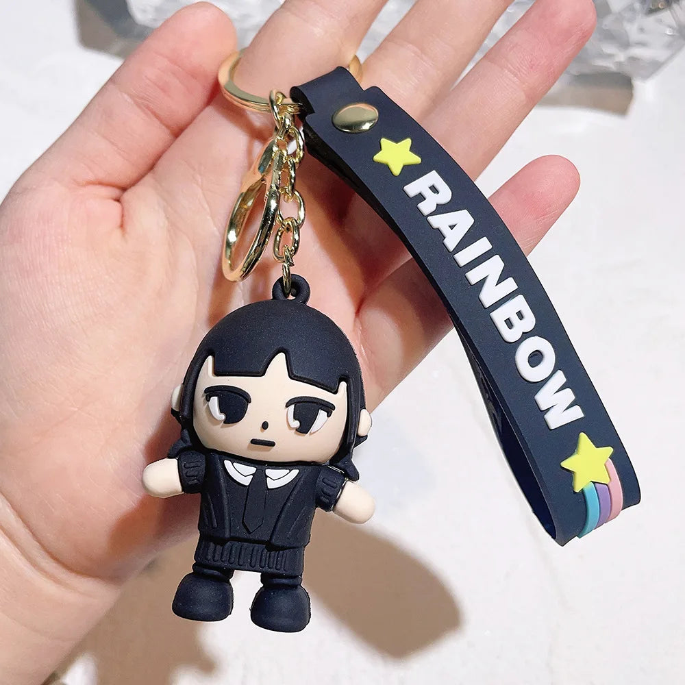 Horror Wednesday Addams Silicone Keychain Toy Thing Hand Home Decor Keychain Doll Schoolbag Pendant Halloween Toy Costume Props