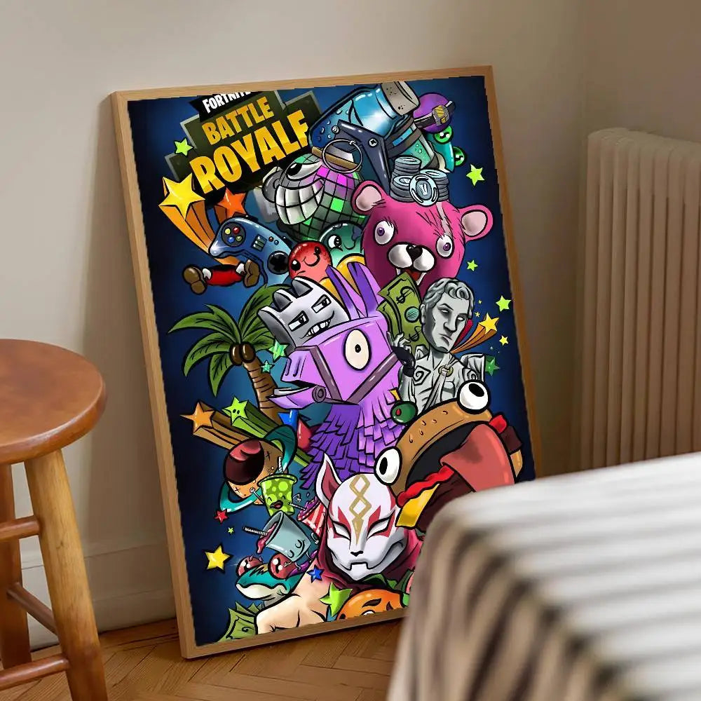 1pc F-Fortnites Game Poster Stickers Print Wall Art Canvas Painting Waterproof For Living Room Bedroom Home Decor