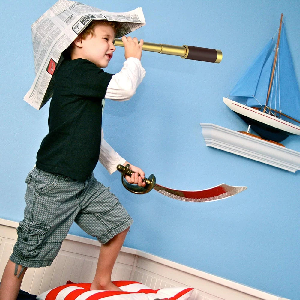 Pirate Monocular Telescope 25x30 High Powered Zoomable Collapsible Monocular Brass Spyglass Handheld for Hunting Hiking Travel