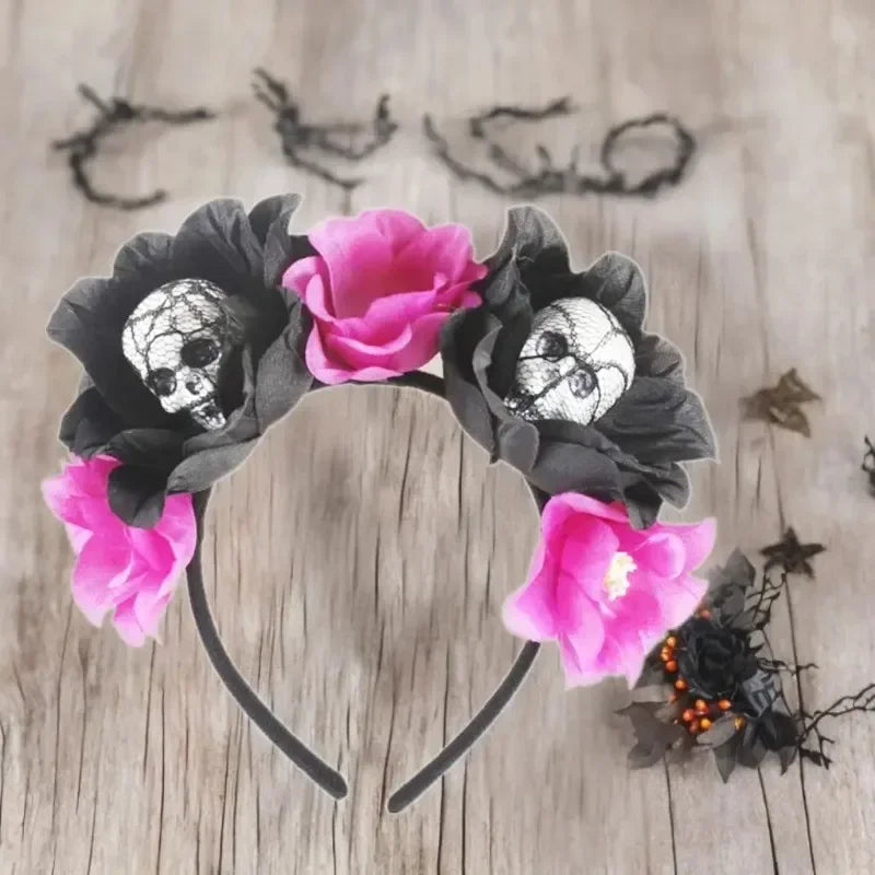 1/3PCs Halloween Headband Skull Flower Decoration Headwear Party Favors Supplies Photo Booth Props for Women Cosplay Costume