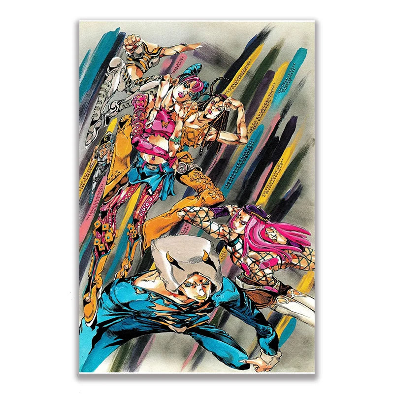 Anime JOJO Bizarre Adventure Retro Poster Canvas Wall Art Printing Waterproof Home Living Bed Room Bar Hallway Aesthetic Decor