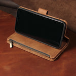 Premium Leather Wallet Case For iPhone 16 15 14 13 12 11 17 Pro Max Plus 17Air 16e Zipper Wallet Card Slots Magnetic Flip Cover