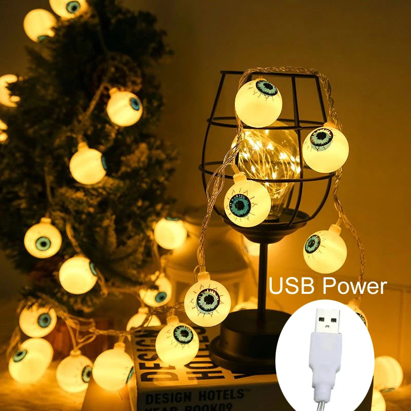 3 6M Pumpkin Horror Eyeballs LED String Lights Portable USB 20 40 Leds Halloween Party Decoration For Home bar Atmosphere Decor