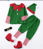 New Year Elf Costume For Kids Girl Boy Green Santa Claus Suit Set With Hat Children Fancy Christmas Party Dress Set Performance