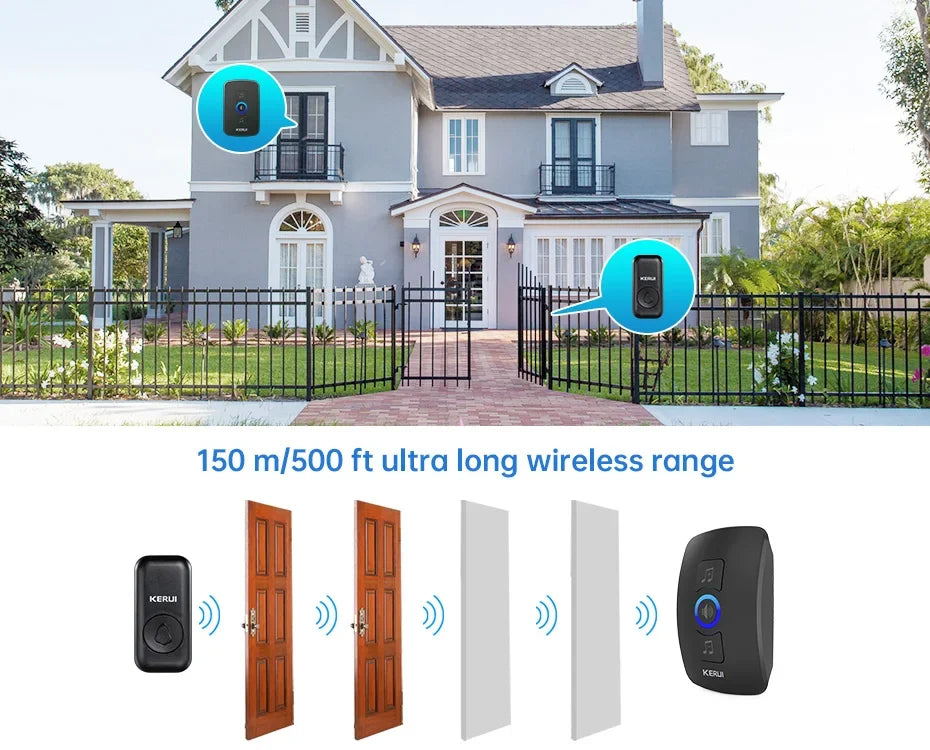 KERUI Wireless Doorbell Waterproof OutDoor Smart Home Door Bell Welcome Melodies Chimes LED Flash Security Adjustable Volume