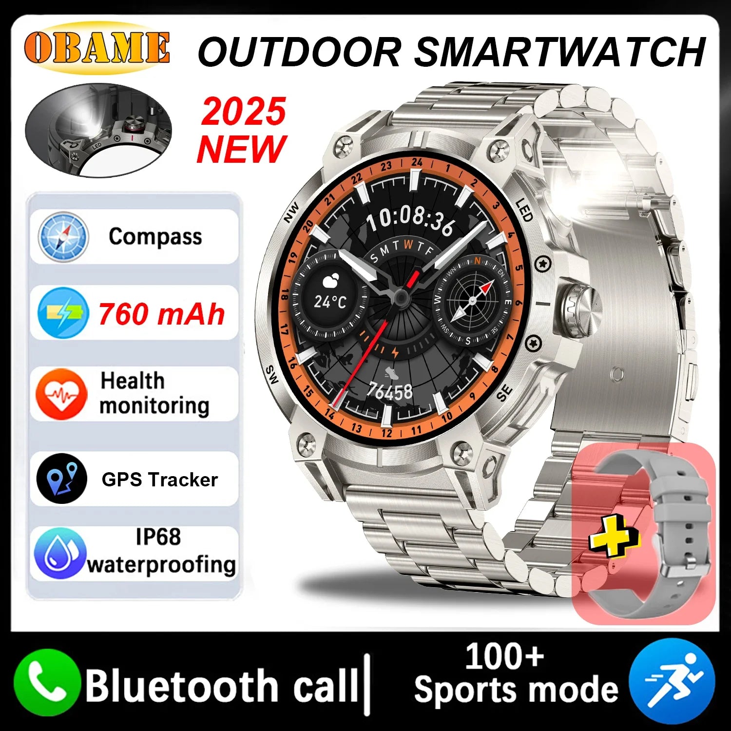 Xiaomi 760mAh Large Battery Outdoor Smart Watch Men 1.85 inch HD Screen GPS Compass Bluetooth Call IP68 Waterproof Smartwatch