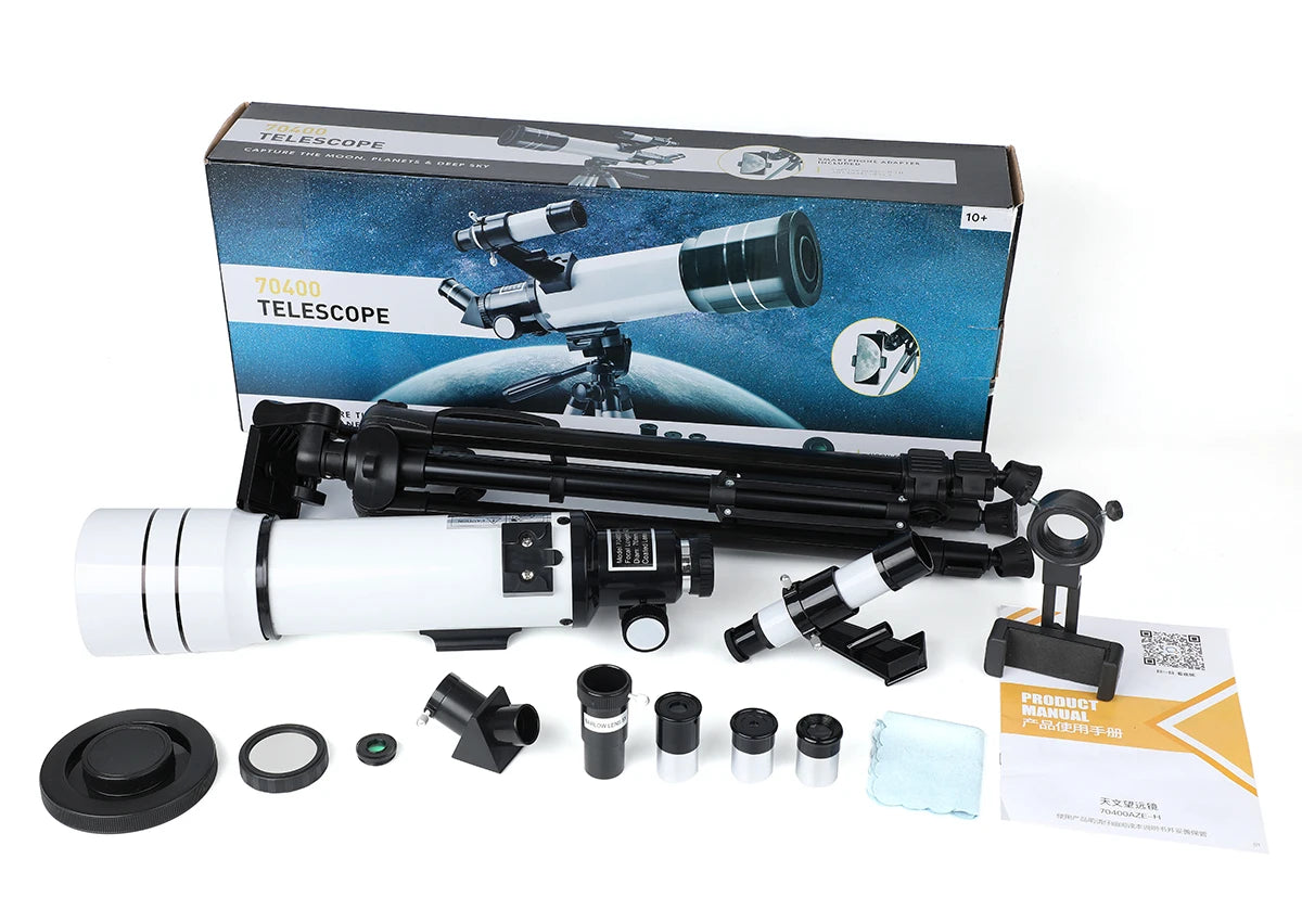 BOSSDUN 40070 Telescope w/Phone Adapter & Sturdy Tripod - 70mm Aperture for Stargazing, Birding, Beginners, Portable Scope