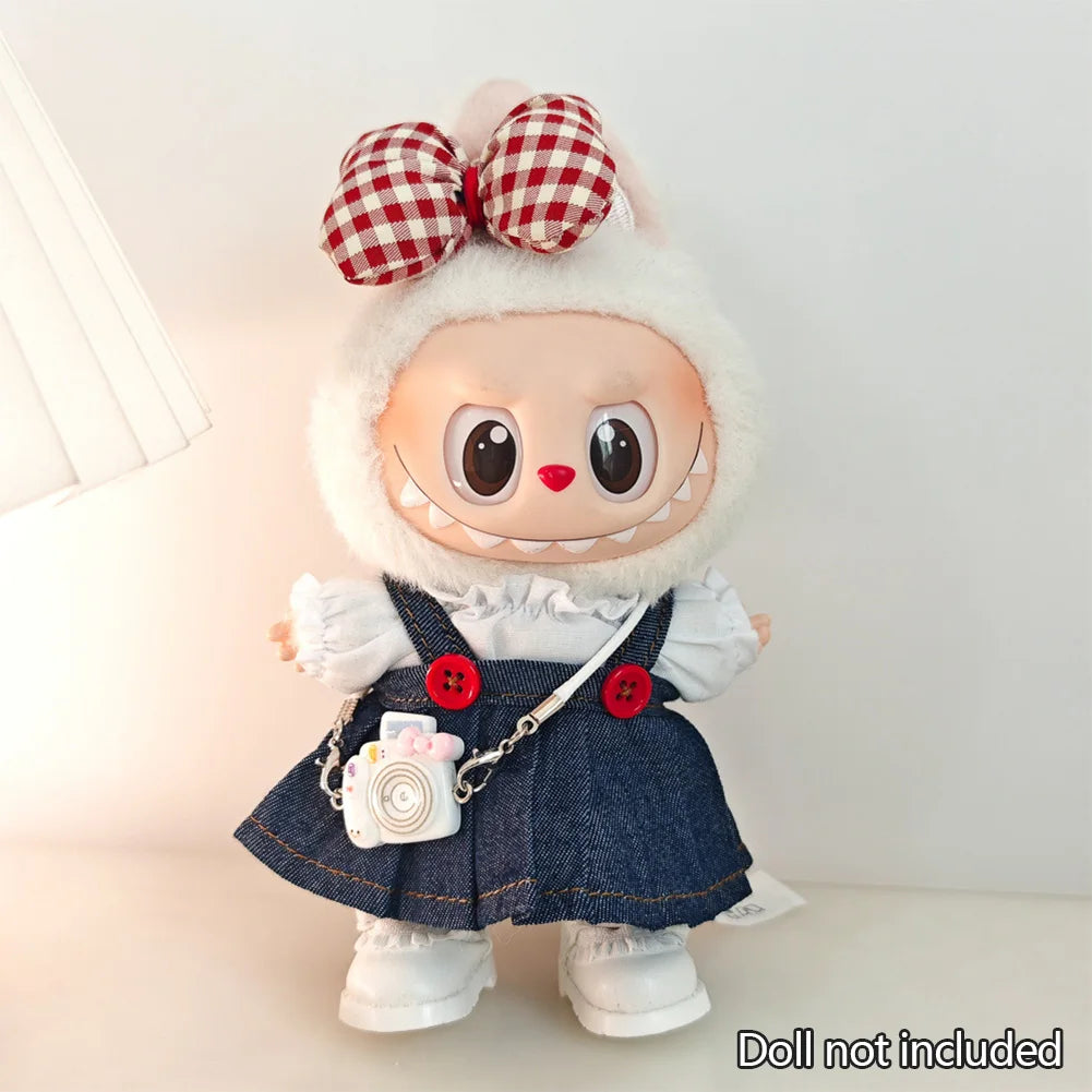 Mini Doll'S Clothes Outfit Accessories for 15-17cm Ropa Labubu & 10cm Cotton Doll Love Hoodie Pink Yarn Skirt Clothing no doll