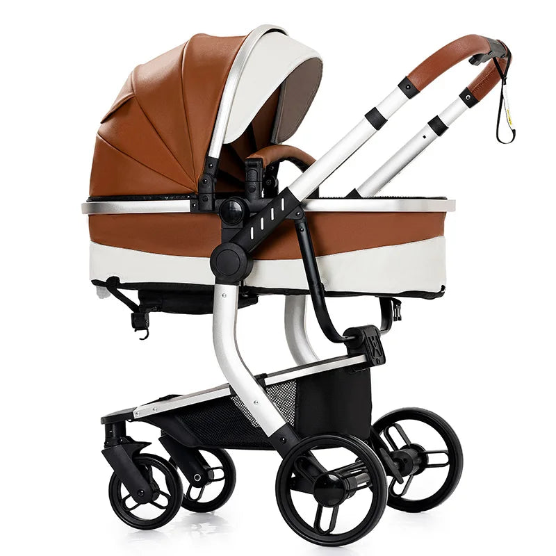 Lightweight Baby Stroller 3 in 1 Stroller PU Leather Stroller for Newborn Baby Car Seat Portable Baby Cart Pram High Landscape