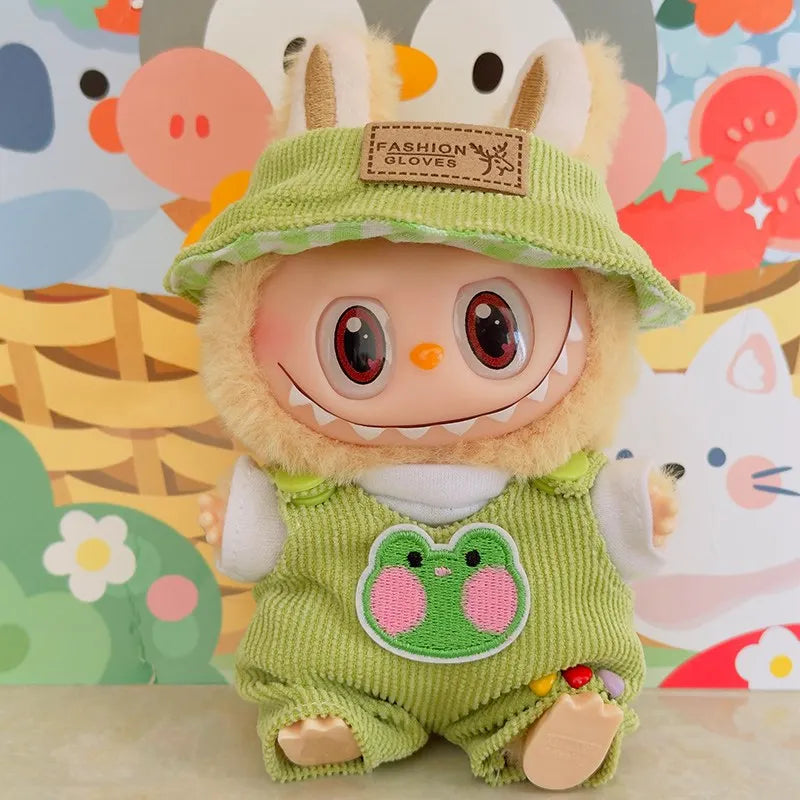 Labubu Doll Fashion Set Cute White Shirt Hat Animal Overalls Doll Clothes Accessory Gift for 17cm Doll