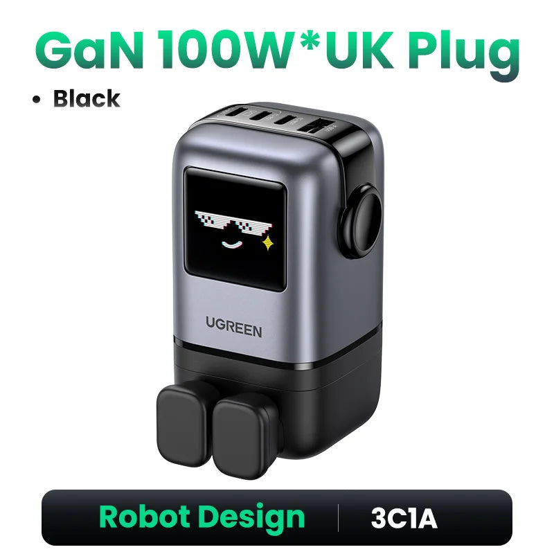 UGREEN Uno 100W GaN Charger Robot Design QC4.0 3.0 PPS PD 3.0 Fast Charger for iPhone 17 16 15 Pro Macbook Air Laptops Tablets