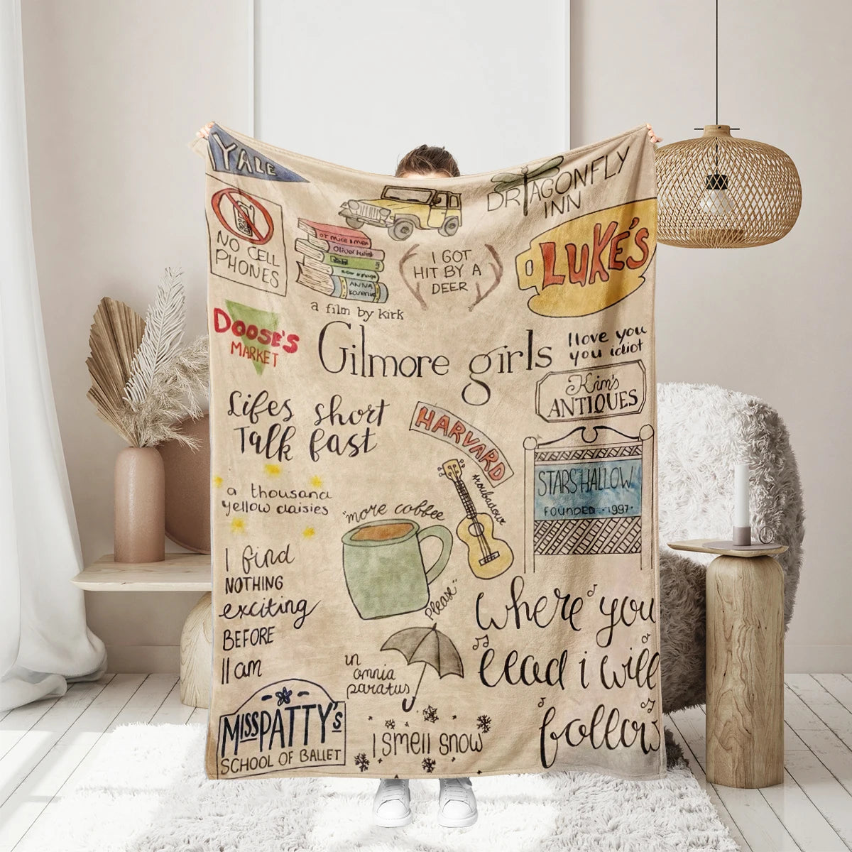 1PC Gilmore Girls Pattern Flannel Blanket, Soft, Skin-Friendly, Warm, Machine Washable, Suit for Sofa, Bed,Office,Travel,Camping