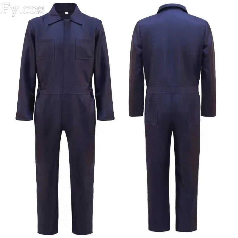Michael Myers Costume Cosplay Horror Demon Killer Blue Working Clothes for Men Disguise Halloween Suit for Adults