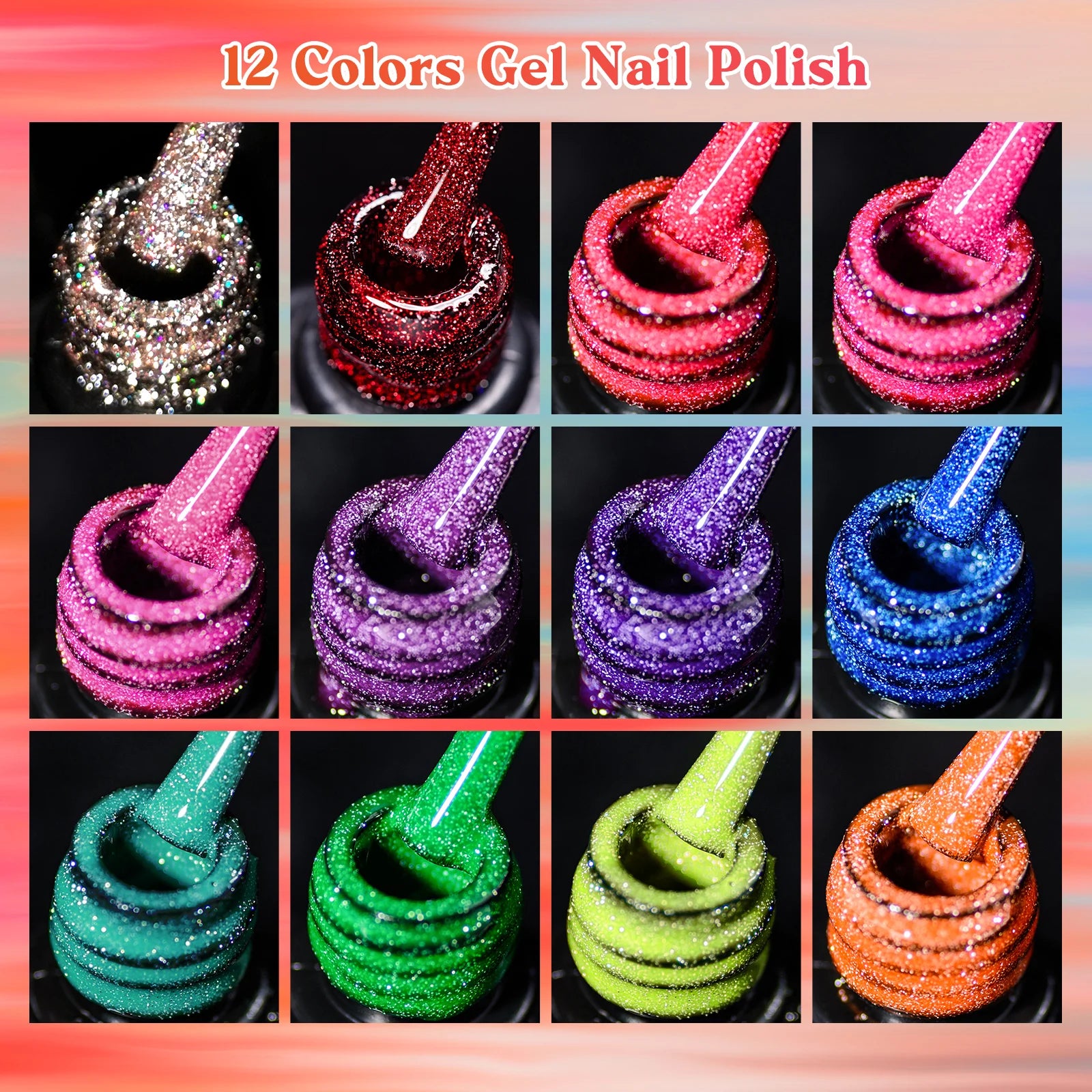 12pcs Glitter Gel Nail Polish Set Sparkling Glitter Semi Permanent Soak Off UV Gel Varnish Nail Manicure With Box Nail Supplies