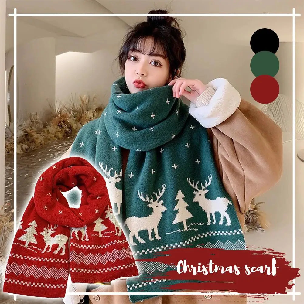 Christmas Atmosphere Santa Claus Knitted Red Scarf For Women New Style Warm Neck Protection Knitted Scarf Versatile Shawl