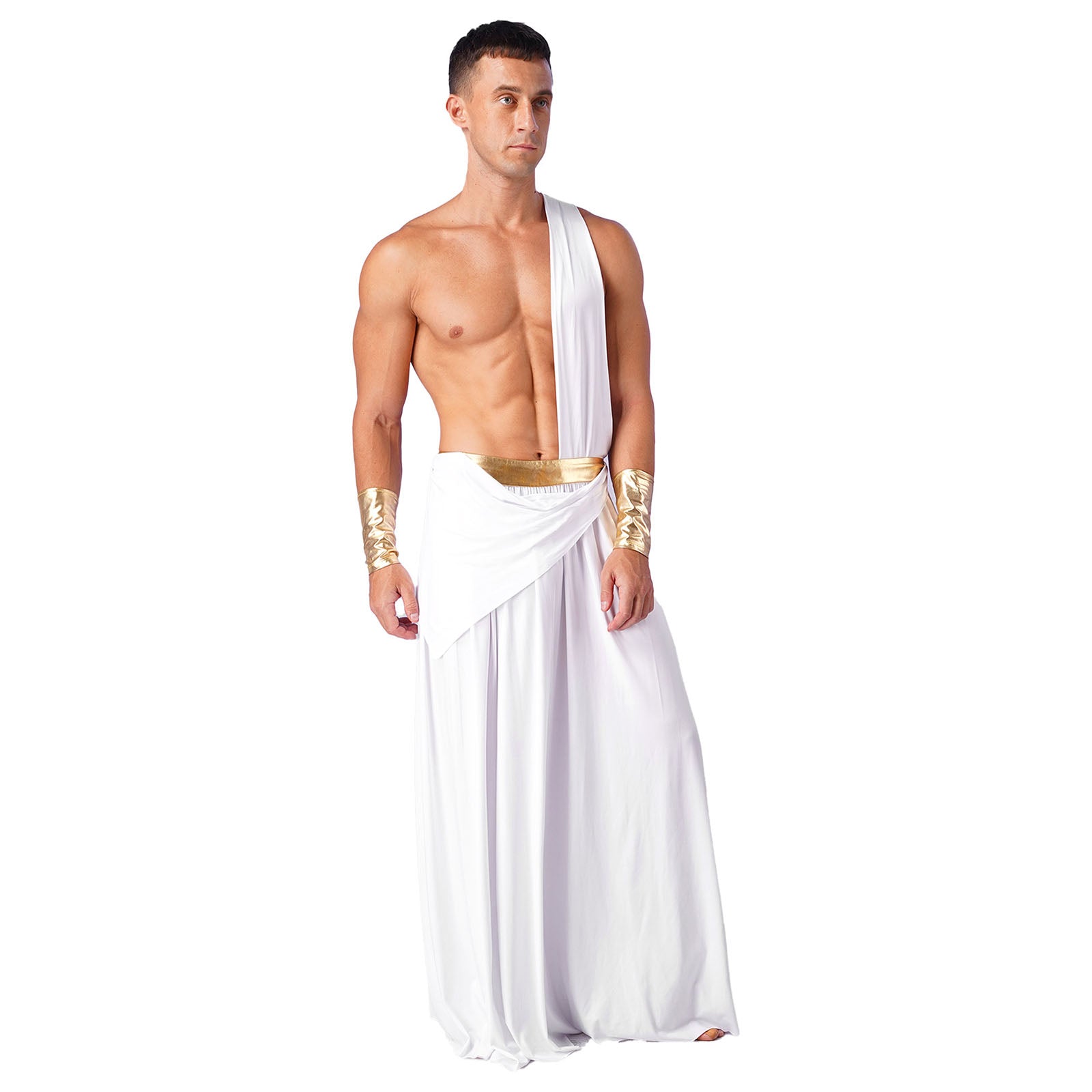 Mens Ancient Greek God Toga Gladiator Costumes Roman Emperor One Shoulder Sleeveless Robe Halloween Medieval Warrior Outfits