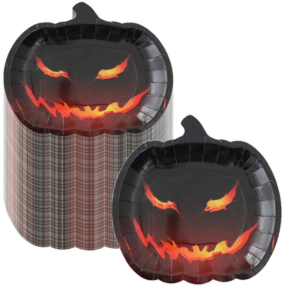 10/50pcs Halloween Pumpkin Paper Plates Cute Grimace Orange Pumpkin Shape Disposable Plates 7'' Halloween Tableware Decorations