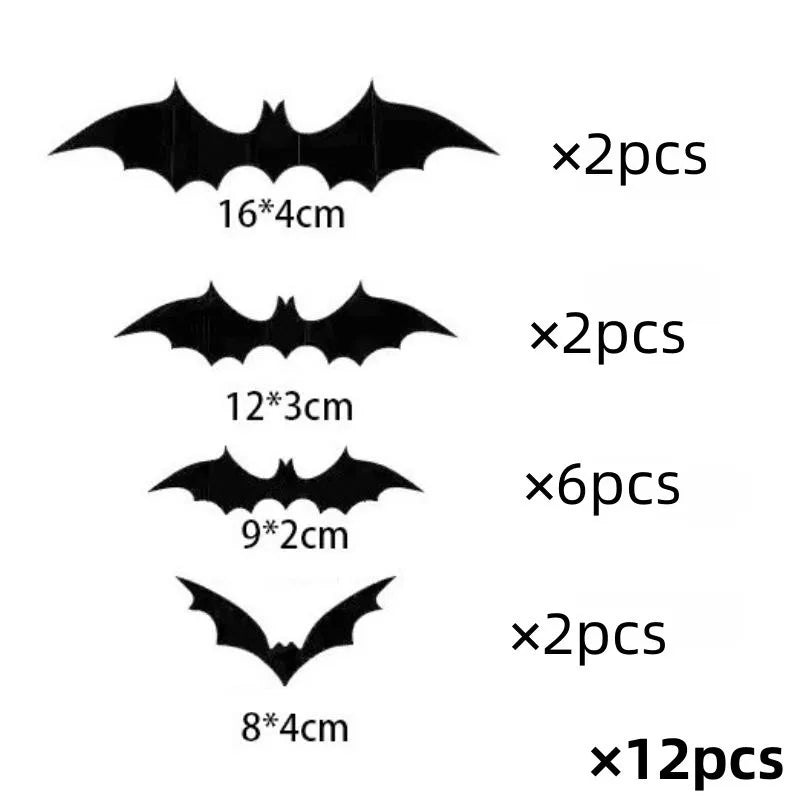 12pcs Hanging Bats Halloween Outdoor Decor Large Flying Plastic Bats 3 Sizes Hang on Trees Porches Yards Lawns Halloween Indoors