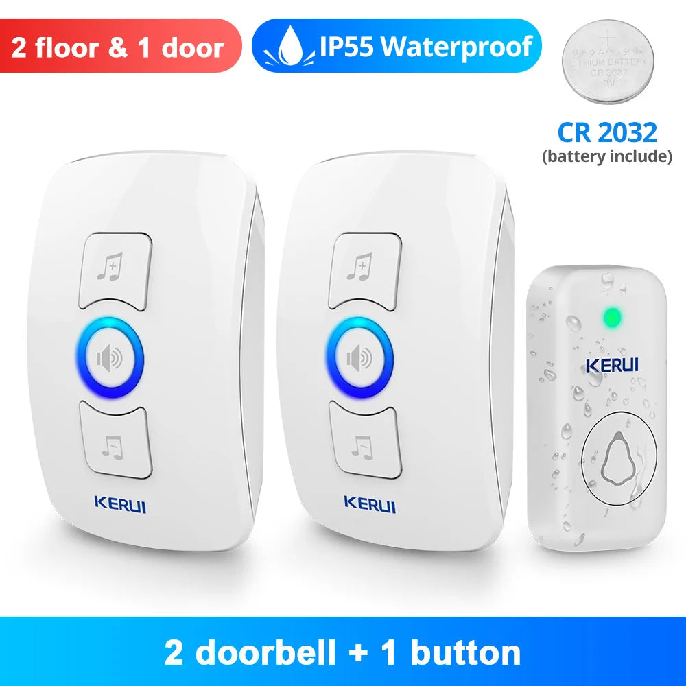 KERUI Wireless Doorbell Waterproof OutDoor Smart Home Door Bell Welcome Melodies Chimes LED Flash Security Adjustable Volume