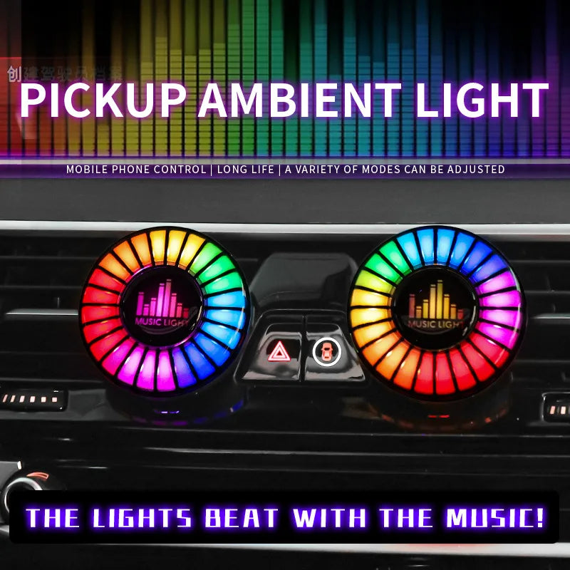 2 in 1 Smart RGB Pickup Lights LED 3D Ambient Lamp Sound Control Music Rhythm Lights Air Freshener for Car Gaming TV Creative