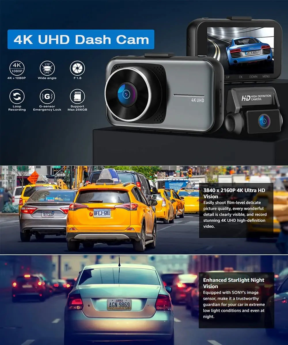 Dash Cam For Cars 4k Dual Camera Wifi Dashcam 24h Parking Monitor Front And Rear Dvr Night Vision Kamera Samochodowa Rejestrator