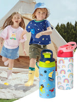12OZ/350ml Cartoon Pattern Thermos Cup Stainless Steel Insulated Bottle Children Thermos Kettle Outdoor Portable Handheld Cup