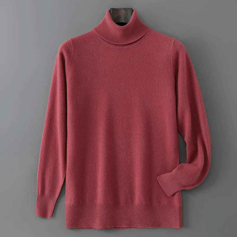 Men's 100% Pure Wool Pullover Sweater For Autumn Winter High Collar Knitted Long Sleeved Loose Solid Color Casual Simple Warmtop