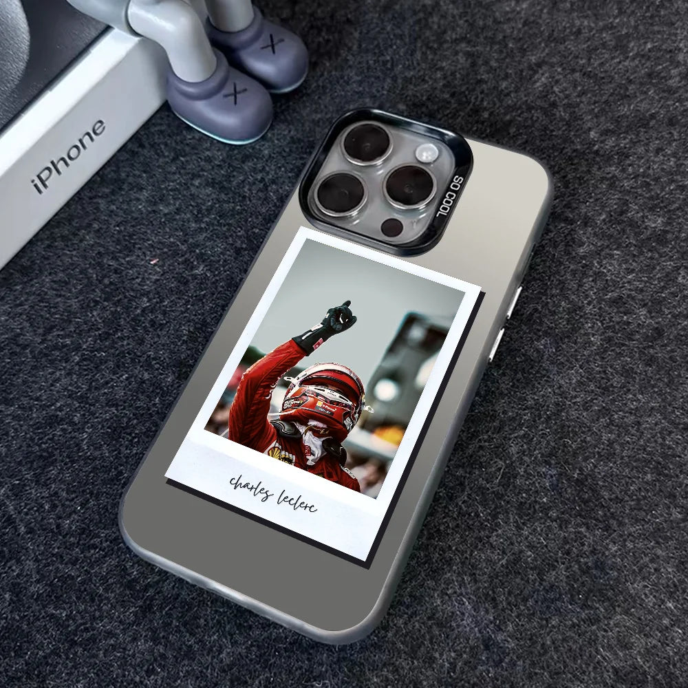 1PC Charles Leclerc 16 F1 Phone Case Phone Case IMD color silver shell For iPhone 16 15 14 13 12 11 Pro Max Plus