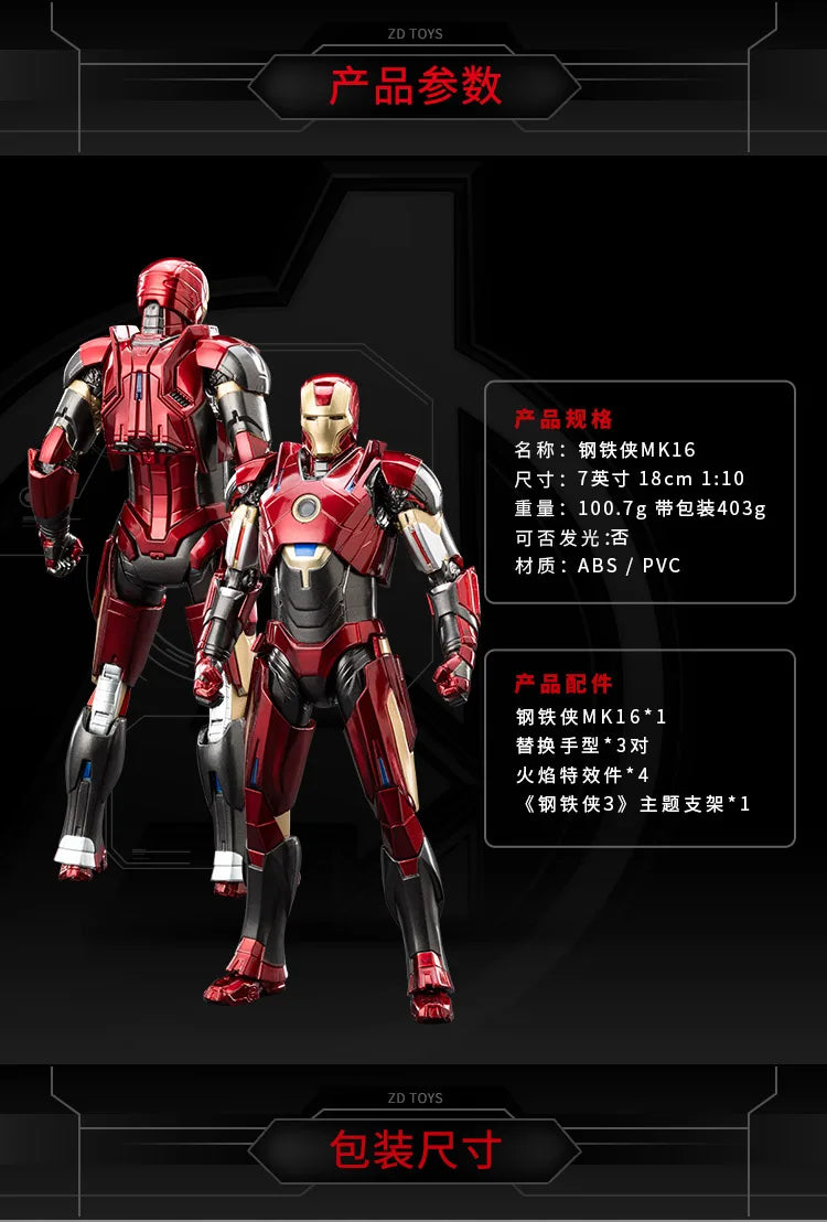 ZD Toys Iron Man MK15 MK16 War Machine MK2 Action Figure Iron Man Mk47 MK35 Red Snapper 1/10 Scale Iron Man Collections Gift