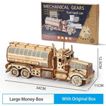 DIY 3D Wooden Puzzles Money Box Piggy Bank Fuel Truck Model Building Block Kits Assembly Jigsaw Toy Gift for Children Adult