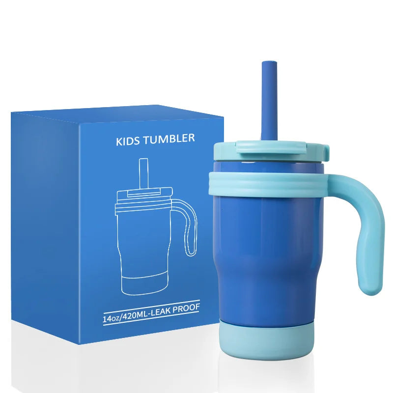 420ML Kids Thermos Bottle Leak Proof Tumbler With Handle Stainless Steel Travel Straw Mug For Toddler Boys Girls Christmas Gifts