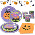 Halloween Pumpkin Black Cat Disposable Tableware Set Halloween Party Decor Kids Favors Trick or Treat  Paper Plates Cup Napkins