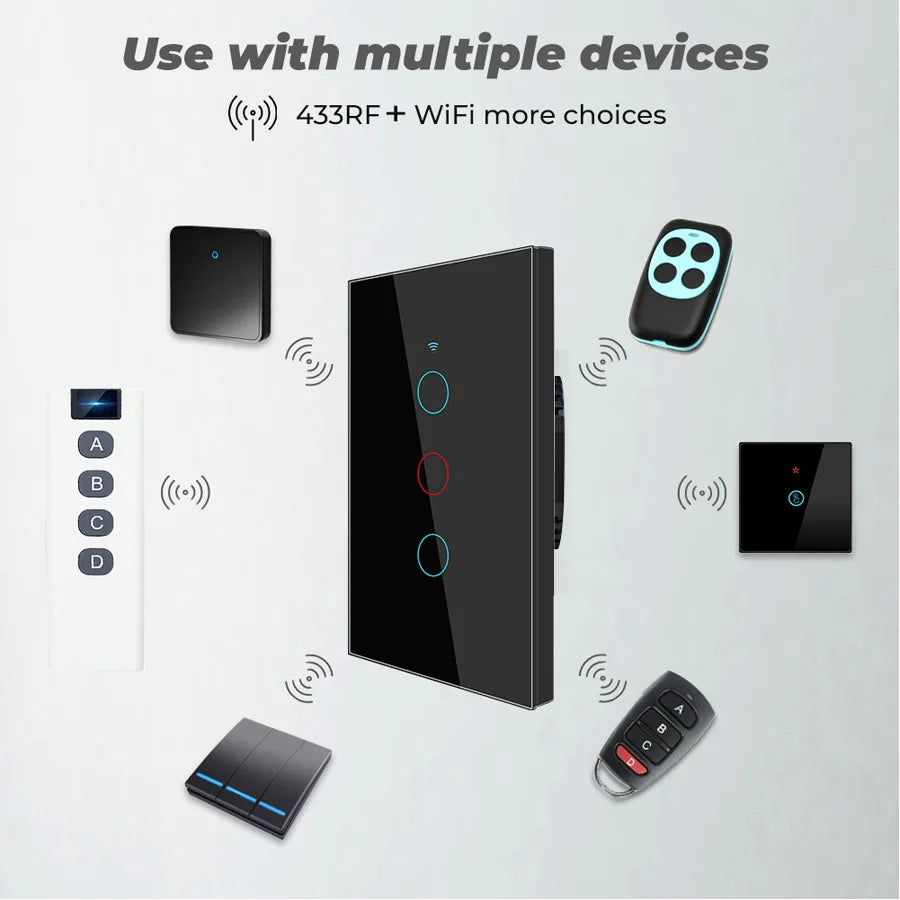 Tuya WiFi Touch Wall Smart Switch 1/2/3 Gang Light Switch Without Neutral Line Smart Life APP Control Support Alexa Google Home