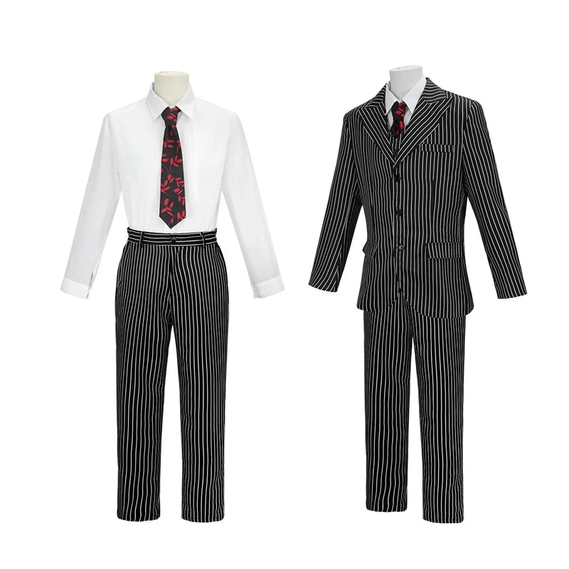 Wednesday The Addams Family Gomez Addams Cosplay Costume Black Striped Blazer Pants Vest Shirt Tie Set Halloween Carnival Outfit