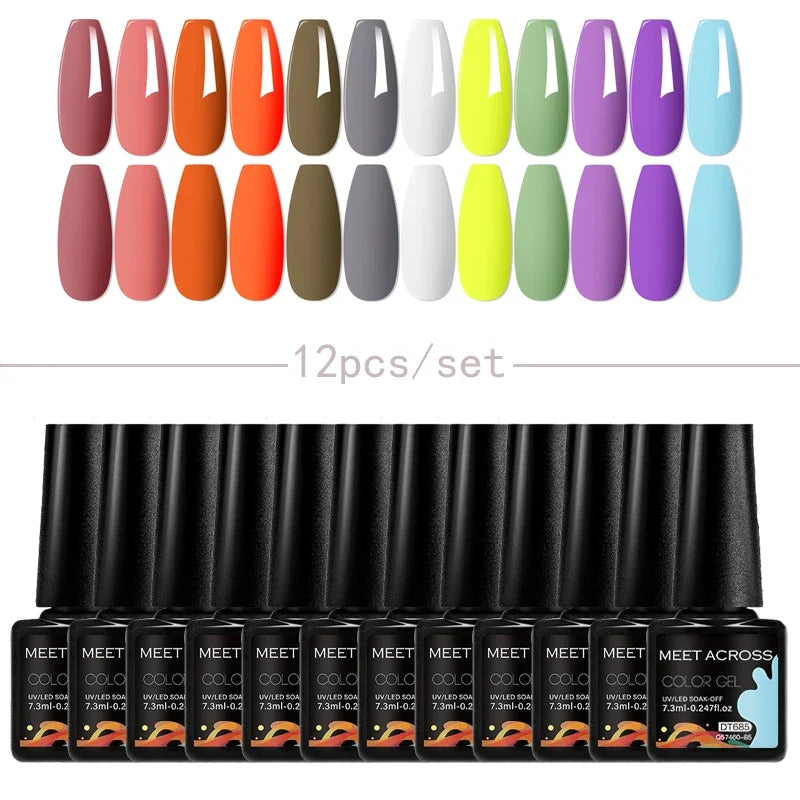 MEET ACROSS 12Pcs Gel Nail Polish Set 7.3ml Pink Blue Neon Macaron Color for Nails UV Gel LED Nail Art  Varnish Manicure Kit