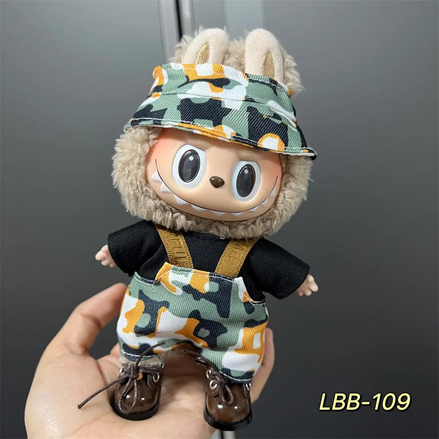 Cute Mini Plush Doll Clothes for 17cm Labubu Many Kinds of Overalls Clothes Accessories
