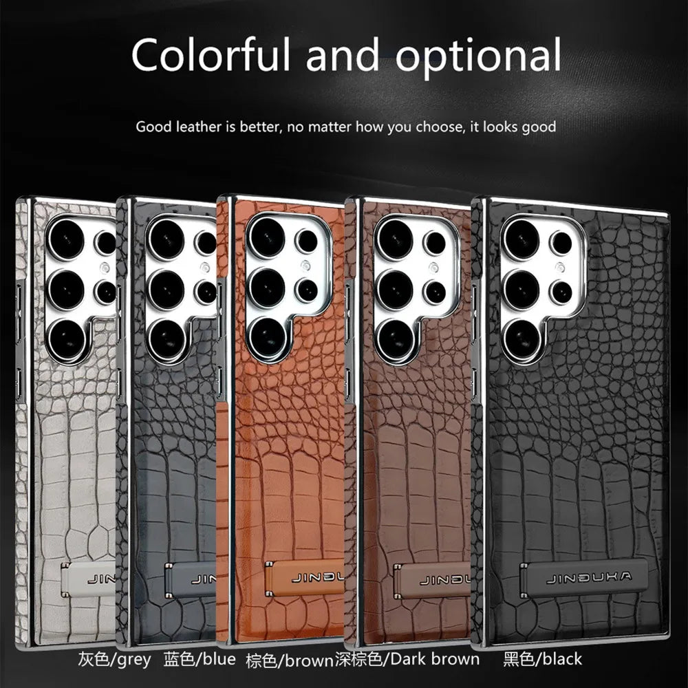 High Quality Leather Holder Electroplate Phone Case for Samsung Galaxy S25 S24 S23 Ultra S24 S23 Plus Bracket Magnetic Cover