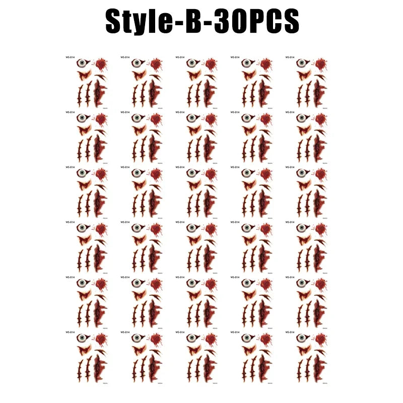 Horror Realistic Fake Bloody Wound Stitch Scar Scab Waterproof Temporary Tattoo Sticker Halloween Masquerade Prank Makeup Props