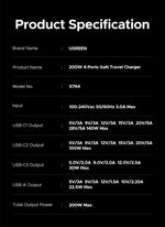 UGREEN 200W Travel GaN Charger PD 3.1 140W QC4.0 3.0 Quick Charge For Macbook Pro Laptops iPhone 17 16 Samsung S25 Xiaomi Tablet