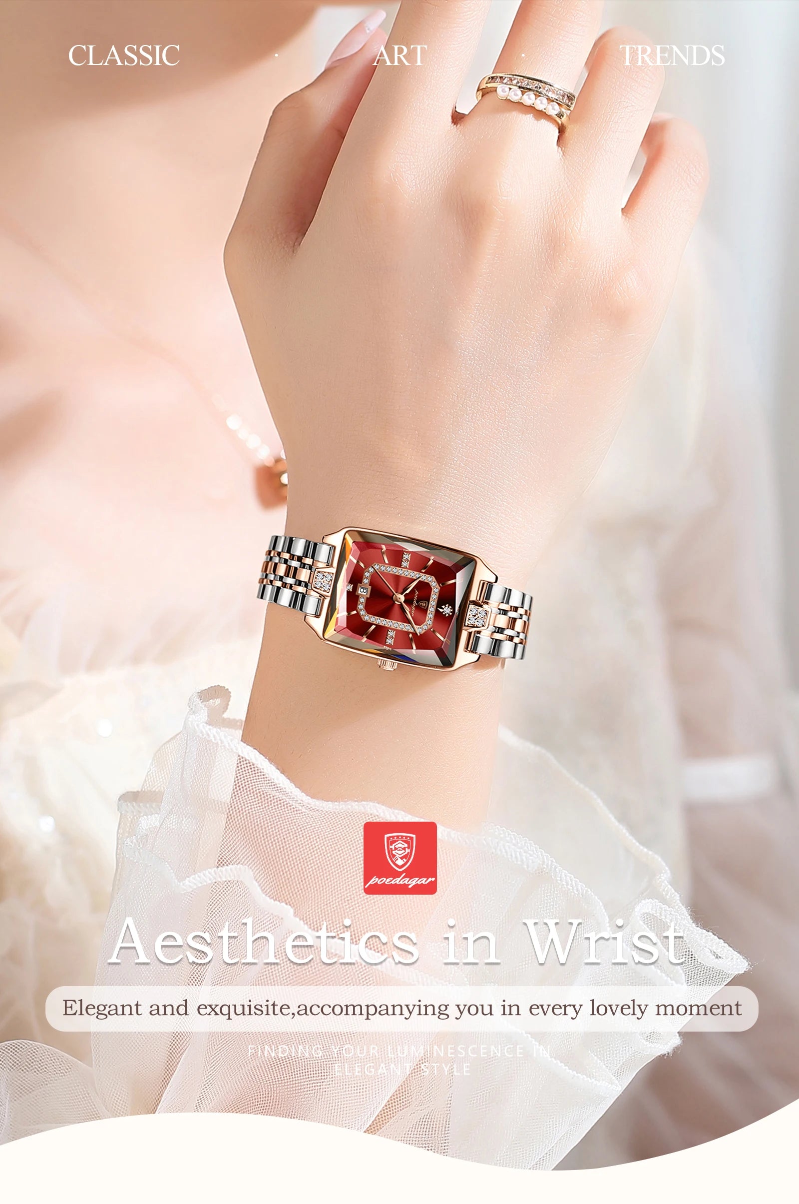 POEDAGAR Luxury Rectangle Watch For Woman Waterproof Calendar Simple Ladies Watch Fashion Stainless Steel Quartz Women's Watches