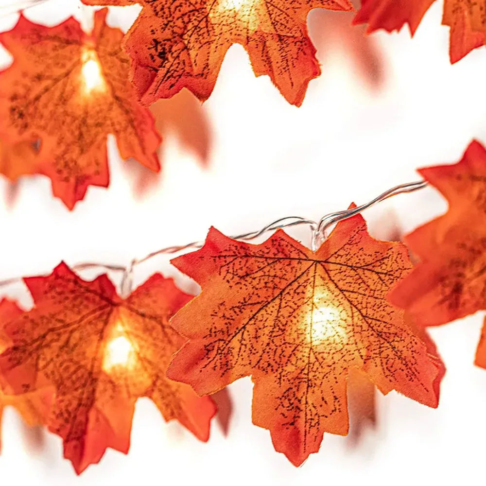 2/3/6M Halloween LED Lights String,Artificial Maple Leaf Lantern Garland,Halloween Christmas Thanksgiving Day Home Decorations