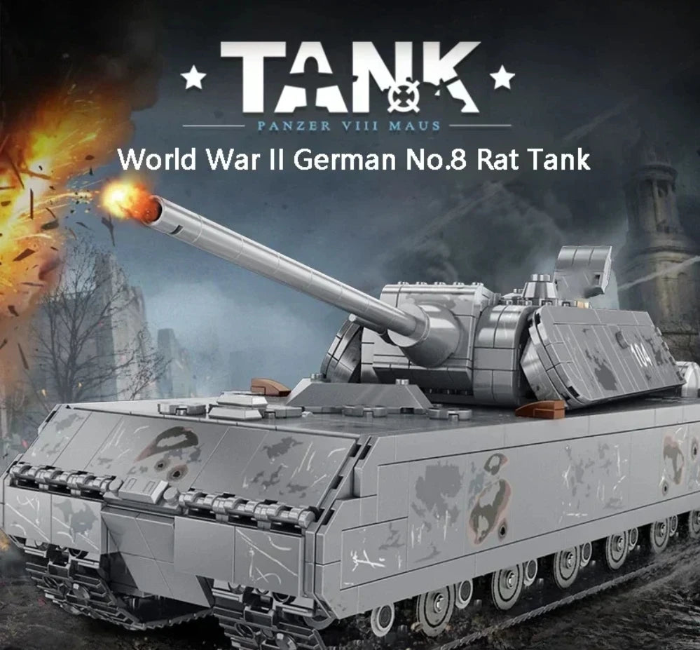 Military Heavy Tank Panzer VIII Maus Building Blocks German WW2 Soldier Police Army Weapons Bricks Children Toy Gifts for Adults